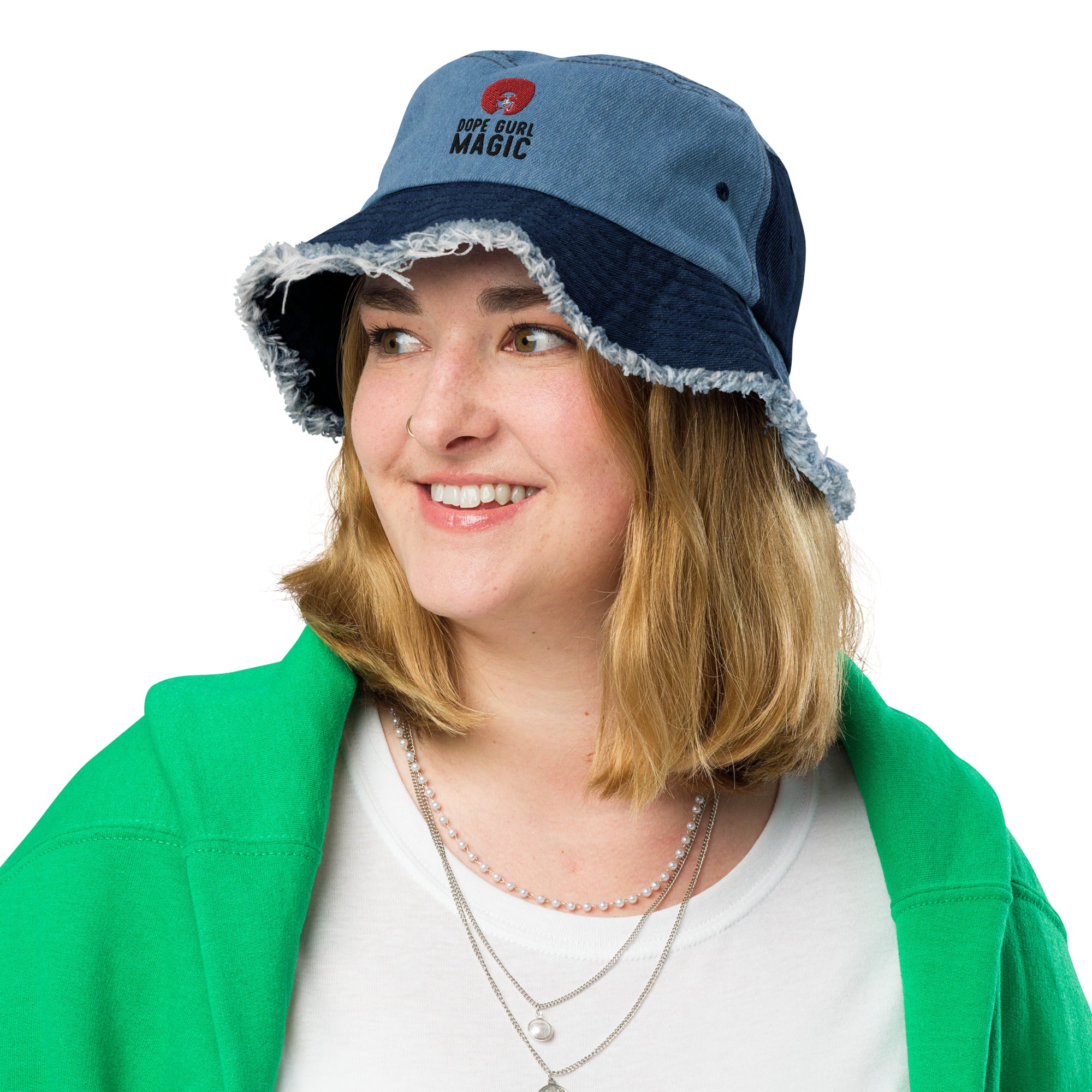 Distressed denim bucket hat
