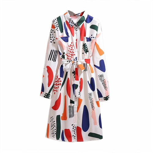 Plus Size 2XL-6XL Long Sleeve Dress For Fat MM Woman Loose Print Belt